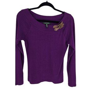 Lauren Ralph Lauren Medium purple wide neck buckle shoulder detail long sleeve